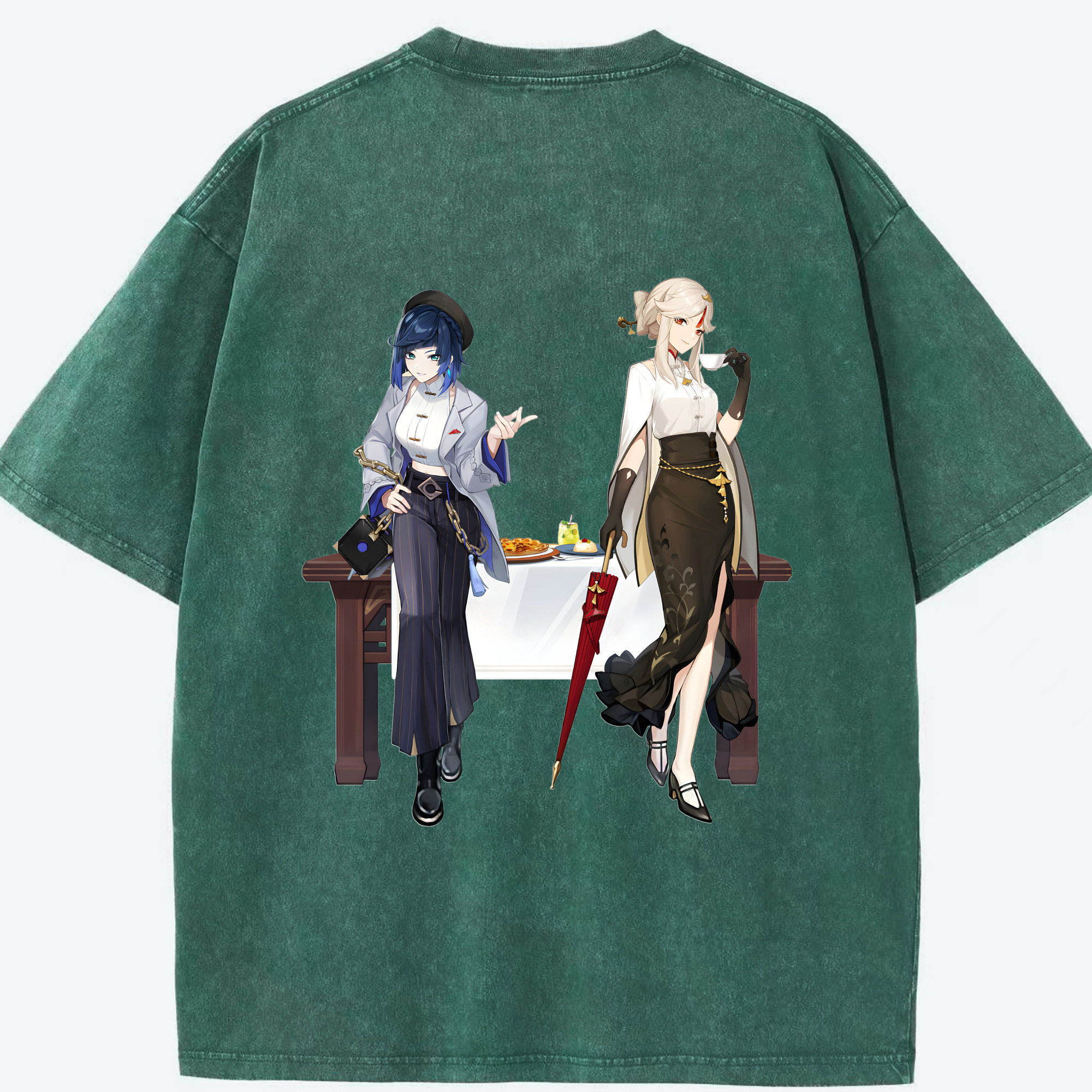 げんし神 夜兰 やらん genshin Yaran 綿100% ヴィンテージ風 半袖Tシャツ（背面プリント）